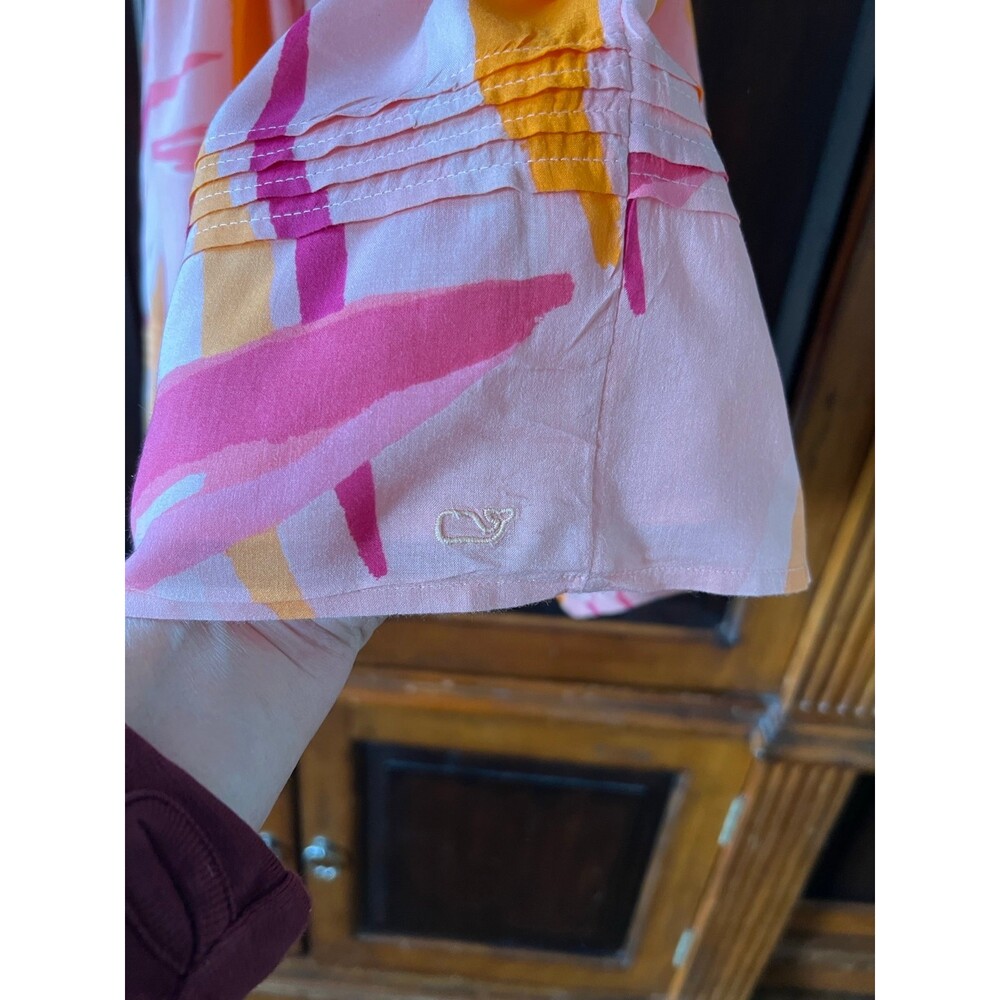 Vineyard Vines Shirt Dress Girls L Pink Orange Abstract Collared Button - Picture 5 of 5